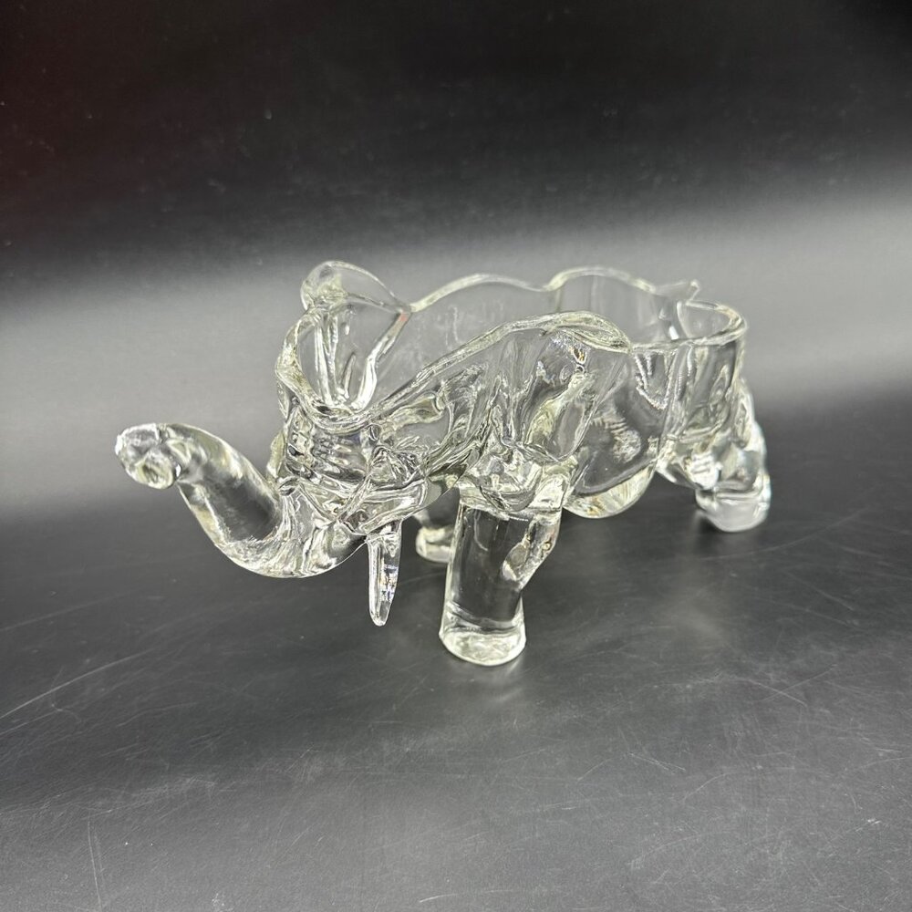 Vintage Clear Glass Elephant Figurine Trinket Dish Jewelry Key Holder Candy